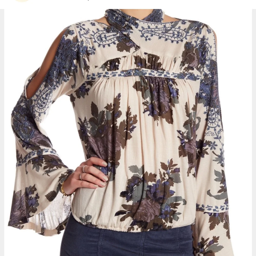 Free People Floral Cold Shoulder Top - Picture 2 of 7